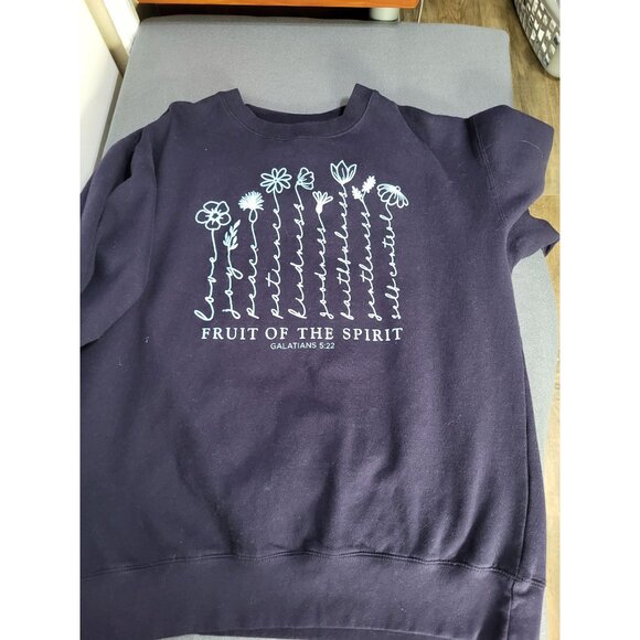 LOVE IN FAITH Women's XL Navy Sweatshirt Fruit of the Spirit Galations 5:22 - Picture 4 of 6